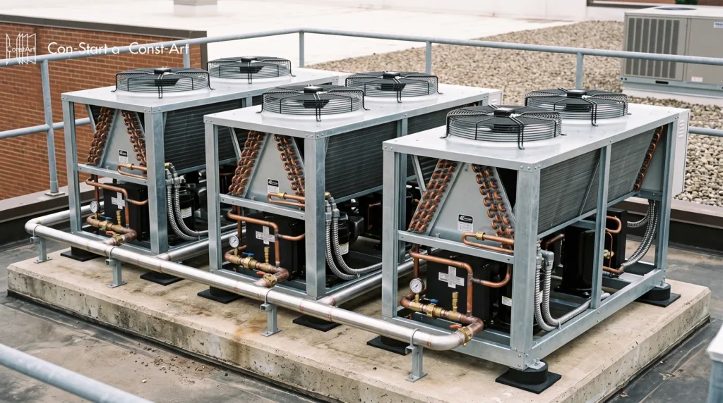 4-module air cooled scroll chiller system configured for commercial HVAC project flexibility